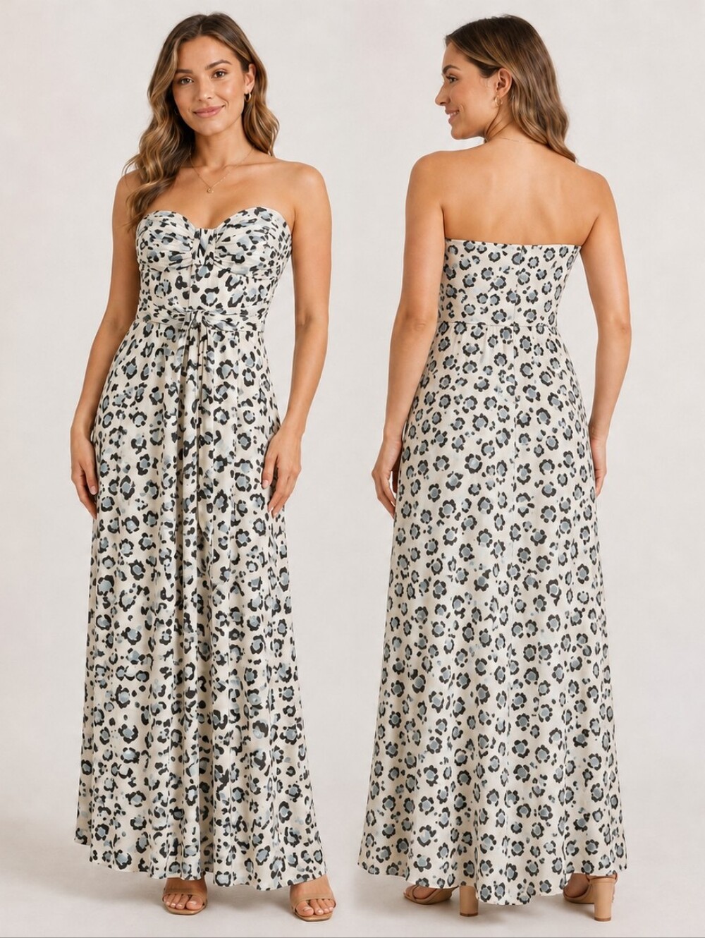 Nanette Lepore Size 6 Silk Leopard Print Maxi Dress Ruched Bust Y2K Glam Mob Wif